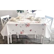 Față de masă rotundă 160 cm anti murdărire 100% Bumbac, Floare Alb Roz