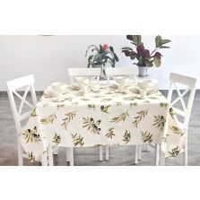 Față de masă rotundă 160 cm anti murdărire 100% Bumbac, Crenguțe de măslin Verde