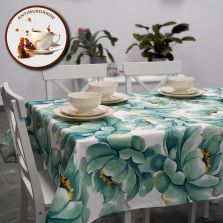 Față de masă rotundă 140 cm antimurdărire, Floare Alb Verde Ralex Pucioasa 