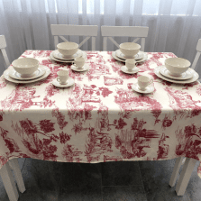 Față de masă rotundă 160 cm anti murdărire 100% Bumbac, Peisaj de poveste Roșu