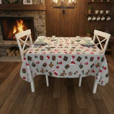 Față de masă rotundă Antimurdarire motive Crăciun 180 cm, Gri Ralex Pucioasa 