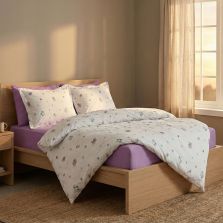 Lenjerie pat Ranforce Cotton Pro Bumbac 100%, 1 persoana, 3 piese Imprimeu floral Alb/Mov RCP50