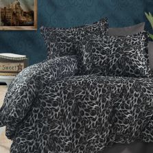 Lenjerie pat Ranforce Cotton Pro Bumbac 100%, King Size cu husa, 4 piese Animal Print Gri/Negru RCP40, Ralex Pucioasa
