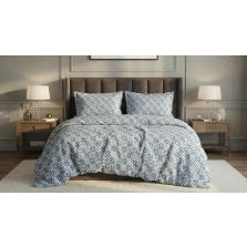 Lenjerie pat Creponata 100% Bumbac, cearsaf pat 160x240 cm, pilota 140x210 cm, fata perna 50x70 cm, Alb/Albastru, CREP77 Ralex Pucioasa