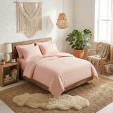 Lenjerie pat Ranforce Bumbac 100% UNI 4 piese, cearșaf pat 240x260 cm, pilotă 200x220 cm, 2 fețe perne 50x70 cm, Roz Pudră, Pucioasa
