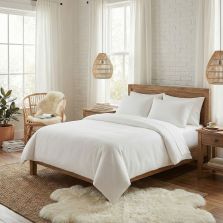 Lenjerie pat Ranforce Bumbac 100% UNI 4 piese, cearșaf pat 240x260 cm, pilotă 200x220 cm, 2 fețe perne 50x70 cm, Alb, Pucioasa