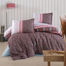 Lenjerie pat dublu Bumbac 100% Ranforce 4 piese extra large, cearsaf pat 240x260 cm, pilota 200x220 cm, 2 fete perne 50x70 cm, Maro IZGI