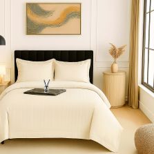 Lenjerie pat Damasc Policoton XXL - Super Preț, cearșaf 230x260 cm, pilotă 200x230 cm, 2 fețe perne 50x70 cm, Alb Ivoire