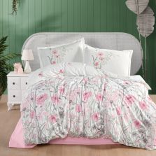 Lenjerie pat dublu Bumbac 100% Ranforce 4 piese extra large, cearsaf pat 240x260 cm, pilota 200x220 cm, 2 fete perne 50x70 cm, Roz ANGOLA