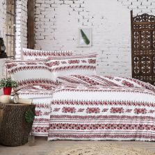 Lenjerie pat Bumbac Ranforce, Model traditional, 4 piese cearsaf pat 240x260 cm, pilota 200x220 cm, 2 fete perne 50x70 cm, Rosu / Alb, Arhaic2