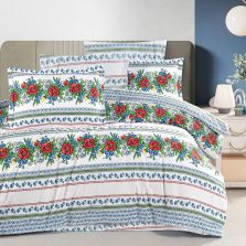 Lenjerie pat Bumbac Ranforce, Model traditional, 4 piese cearsaf pat 240x260 cm, pilota 200x220 cm, 2 fete perne 50x70 cm, Alb / Albastru, Arhaic5