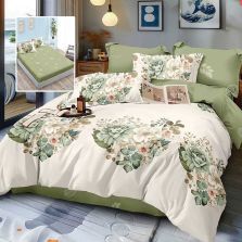 Lenjerie pat dublu Finet Bumbac 6 piese cu husa saltea 160x200 sau 180x200 cm, pilota 200x230 cm, 2 fete perna 50x70 si 70x70 cm, Bleu / Gri, Pucioasa AUBRIELLE H