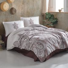 Lenjerie pat dublu Bumbac 100% Ranforce 4 piese extra large, cearsaf pat 240x260 cm, pilota 200x220 cm, 2 fete perne 50x70 cm,  Maro AZKA V2