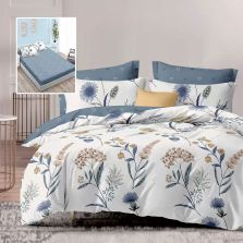 Lenjerie pat dublu Finet Bumbac 6 piese cu husa saltea 160x200 sau 180x200 cm, pilota 200x230 cm, 2 fete perna 50x70 si 70x70 cm, Alb / Albastru, Pucioasa BRIELLE H