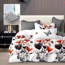 Lenjerie pat dublu Finet Bumbac 6 piese cu husa saltea 160x200 sau 180x200 cm, pilota 200x230 cm, 2 fete perna 50x70 si 70x70 cm, Alb / Gri, Pucioasa BROOKLYN H