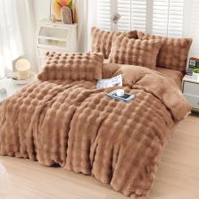 Lenjerie pat dublu Cocolino Spot cu blanita 4 piese, cearsaf pat 230x250 cm, pilota 200x230 cm, 2 fete perna 50x70, Maro, Ralex Pucioasa