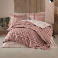 Lenjerie pat dublu Bumbac 100% Ranforce 4 piese extra large, cearsaf pat 240x260 cm, pilota 200x220 cm, 2 fete perne 50x70 cm, Maro CAPELLA V2