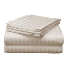 Cearsaf de pat dublu king size Damasc Policoton dunga 1 cm, 230 x 260 cm, Bej Cappuccino