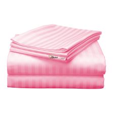 Cearsaf de pat dublu king size Damasc Policoton dunga 1 cm, 230 x 260 cm, Roz Bonbon