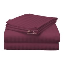 Cearsaf de pat 2 persoane Damasc Policoton dunga 1 cm, 220 x 230 cm, Rosu Visiniu