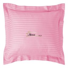 Fata de perna Damasc policoton dunga 1 cm, 70 x 70 cm si tiv cu bordura 3,5 cm, Roz Bonbon