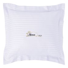 Fata de perna Damasc policoton dunga 1 cm, 70 x 70 cm si tiv cu bordura 3,5 cm, Alb