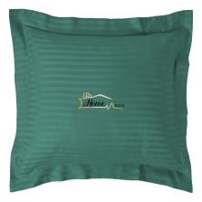 Fata de perna Damasc policoton dunga 1 cm, 70 x 70 cm si tiv cu bordura 3,5 cm, Verde