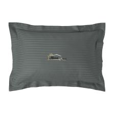 Fata de perna Damasc policoton dunga 1 cm, 50 x 70 cm si tiv cu bordura 3,5 cm, Gri Inchis