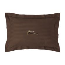 Fata de perna Damasc policoton dunga 1 cm, 50 x 70 cm si tiv cu bordura 3,5 cm, Maro