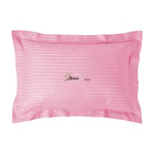 Fata de perna Damasc policoton dunga 1 cm, 50 x 70 cm si tiv cu bordura 3,5 cm, Roz Bonbon