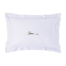 Fata de perna Damasc policoton dunga 1 cm, 50 x 70 cm si tiv cu bordura 3,5 cm, Alb