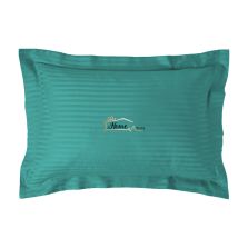 Fata de perna Damasc policoton dunga 1 cm, 50 x 70 cm si tiv cu bordura 3,5 cm, Turcoaz