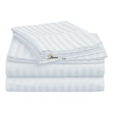 Cearsaf de pat 2 persoane Damasc Bumbac 100% tip Hotel cu dunga 1 cm, 220x240 cm, Alb