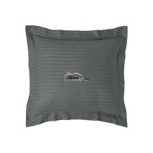 Fata de perna Damasc policoton dunga 1 cm, 40 x 40 cm si tiv cu bordura 3,5 cm, Gri Inchis