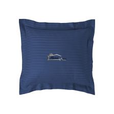 Fata de perna Damasc policoton dunga 1 cm, 40 x 40 cm si tiv cu bordura 3,5 cm, Albastru