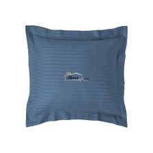 Fata de perna Damasc policoton dunga 1 cm, 40 x 40 cm si tiv cu bordura 3,5 cm, Bleu