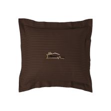 Fata de perna Damasc policoton dunga 1 cm, 40 x 40 cm cu bordura 3,5 cm, Maro