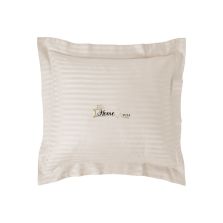 Fata de perna Damasc policoton dunga 1 cm, 40 x 40 cm si tiv cu bordura 3,5 cm, Bej Cappuccino