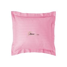 Fata de perna Damasc policoton dunga 1 cm, 40 x 40 cm si tiv cu bordura 3,5 cm, Roz Bonbon