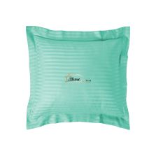 Fata de perna Damasc policoton dunga 1 cm, 40 x 40 cm si tiv cu bordura 3,5 cm, Verde Jad