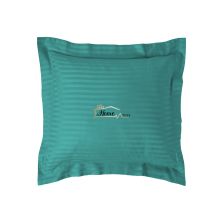 Fata de perna Damasc policoton dunga 1 cm, 40 x 40 cm si tiv cu bordura 3,5 cm, Turcoaz