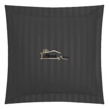 Fata de perna Damasc Bumbac 100% dunga 1 cm, 70 x 70 cm si tiv cu bordura 3,5 cm, Negru