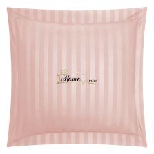 Fata de perna Damasc Bumbac 100% dunga 1 cm, 70 x 70 cm si tiv cu bordura 3,5 cm, Roz Pudra