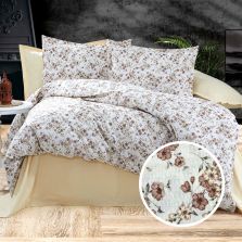 Lenjerie pat dublu Creponata 100% Bumbac, cearsaf pat 200x230 cm, pilota 180x215 cm, 2 fete perna 50x70 cm, Galben-Maro, Pucioasa