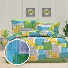 Lenjerie pat dublu Creponata 100% Bumbac, cearsaf pat 200x230 cm, pilota 180x215 cm, 2 fete perna 50x70 cm, Verde Albastru, Pucioasa CREP45