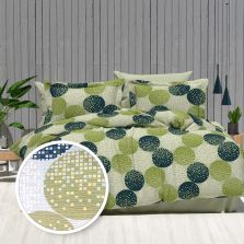 Lenjerie pat Creponata 100% Bumbac, cearsaf pat 160x240 cm, pilota 140x210 cm, fata perna 50x70 cm, Galben/Verde, CREP49 Ralex Pucioasa
