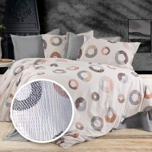 Lenjerie pat dublu Creponata 100% Bumbac, cearsaf pat 200x230 cm, pilota 180x215 cm, 2 fete perna 50x70 cm, Portocaliu Alb, Pucioasa