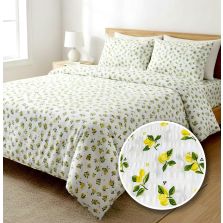 Lenjerie pat dublu extra large Creponata 100% Bumbac, cearsaf pat 240x260 cm, pilota 200x230 cm, 2 fete perna 50x70 cm, Alb/Galben, Pucioasa CREP59