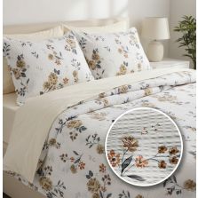 Lenjerie pat dublu Creponata 100% Bumbac, cearsaf pat 200x230 cm, pilota 180x215 cm, 2 fete perna 50x70 cm, Alb/Crem, Pucioasa CREP62