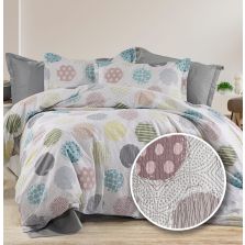 Lenjerie pat dublu extra large Creponata 100% Bumbac, cearsaf pat 240x260 cm, pilota 200x230 cm, 2 fete perna 50x70 cm, Alb/Gri, Pucioasa CREP64